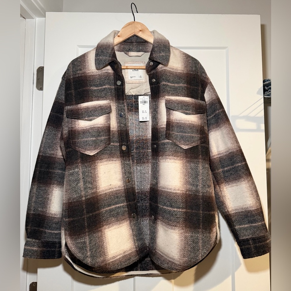 Abercrombie & Fitch Plaid Shirt Jacket - Black and Cream